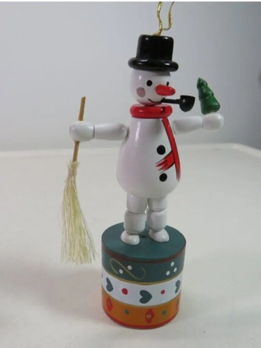 Vintage Wooden Collapsing Snowman Thumb Puppet Wakouwa Toy Christmas Ornament